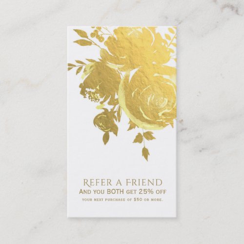 Gold Roses Faux Foil Elegant Modern Refer a Friend Referral Card