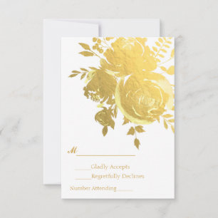 Gold Roses Faux Foil Elegant Modern Wedding RSVP