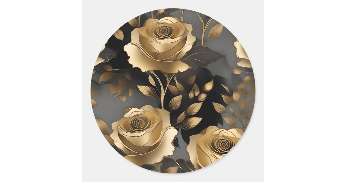 Gold Roses Floral Classic Round Sticker | Zazzle