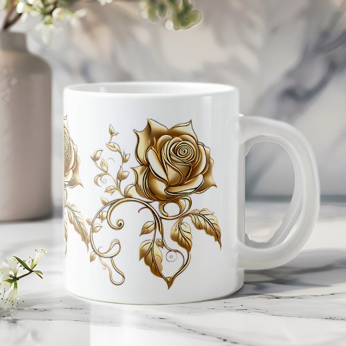 Gold Roses Giant Coffee Mug