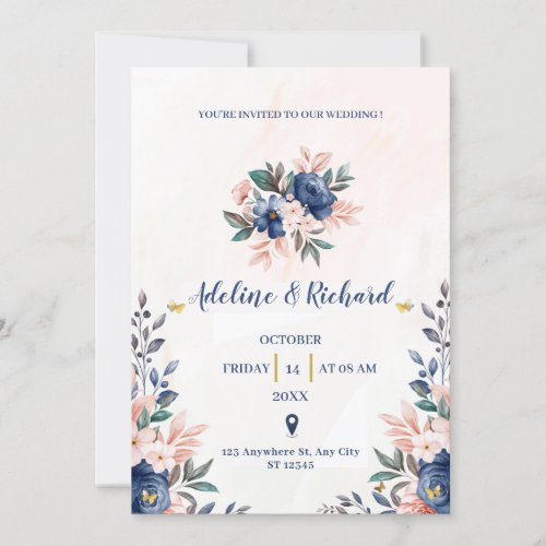 Gold Roses Modern Wedding Invitation