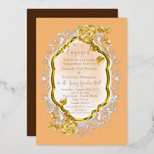 Gold Roses on a Gold frame with White Lace Foil I Foil Invitation
