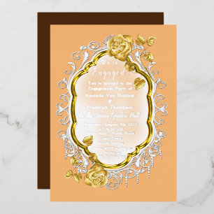Gold Roses on a Gold frame with White Lace. Foil I Invitation