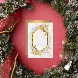 Gold Roses on a Gold frame with White Lace. Foil Invitation