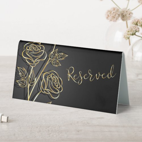 Gold Roses on Black Reserved Table Tent Sign