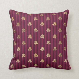 Gold Roses on Burgundy Throw Pillow