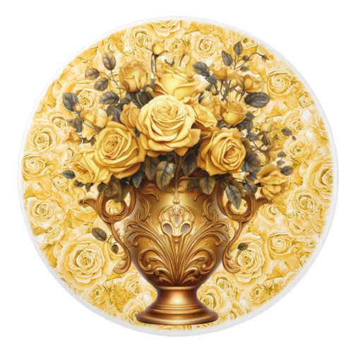 Gold Roses on Roses Ceramic Draw Pull