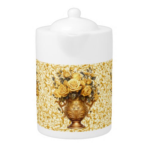 Gold Roses on Roses Teapot 40 ozs