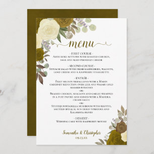 Gold Roses Rustic Boho Floral Elegant Wedding Menu