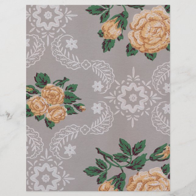 Gold Roses Vintage Wallpaper Scrapbook Paper (Front)