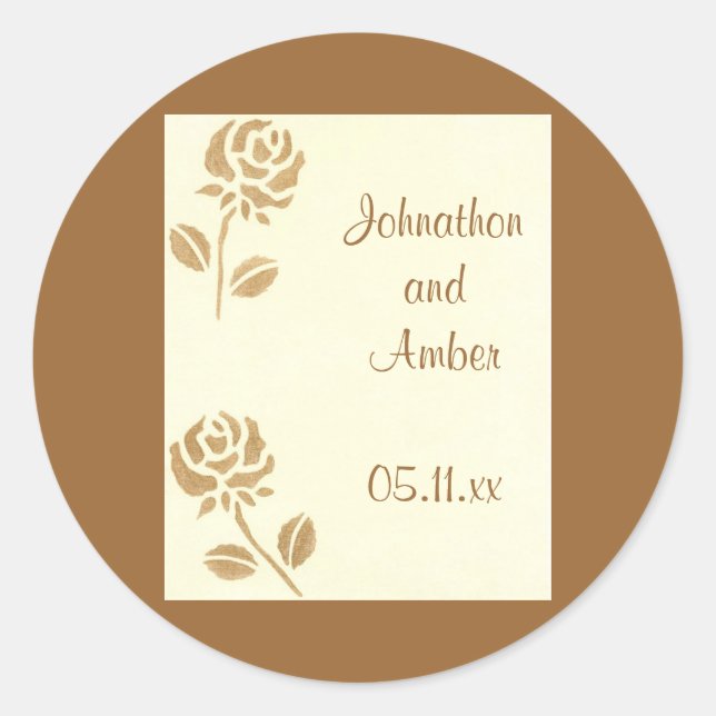 Gold Roses, Wedding Save the date stickers (Front)