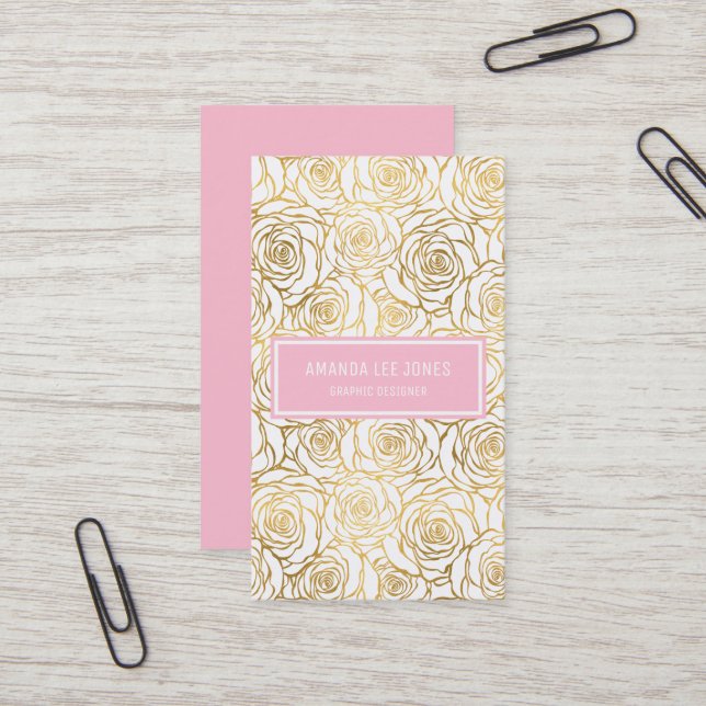 Gold Roses with Pink Business Card (Front/Back In Situ)