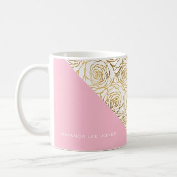 Gold Roses With Pink Coffee Mug by byDania at Zazzle