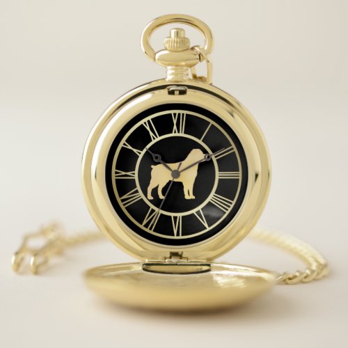 Gold Rottweiler Dog Silhouette Pocket Watch