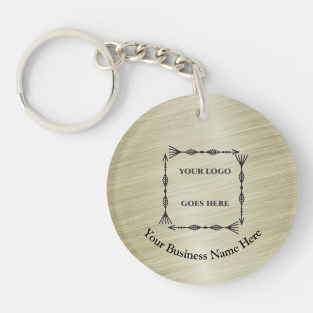 Gold Round Brushed Metal Logo QR code Acrylic Keychain (Front)
