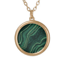 Gold Round Malachite Pendant Necklace