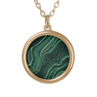 Gold Round Malachite Pendant Necklace