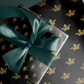 Gold Royal Black King Crown Heraldic Princess Wrapping Paper