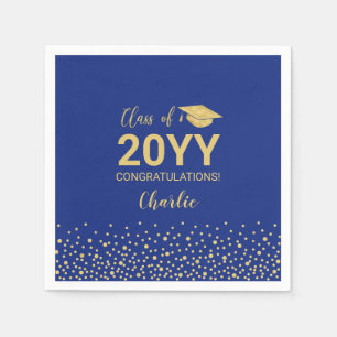Gold Royal Blue Confetti Class of Graduation Party Napkins