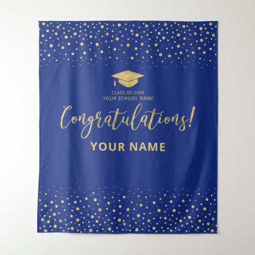 Gold  Royal Blue Congratulation Graduation Tapestry