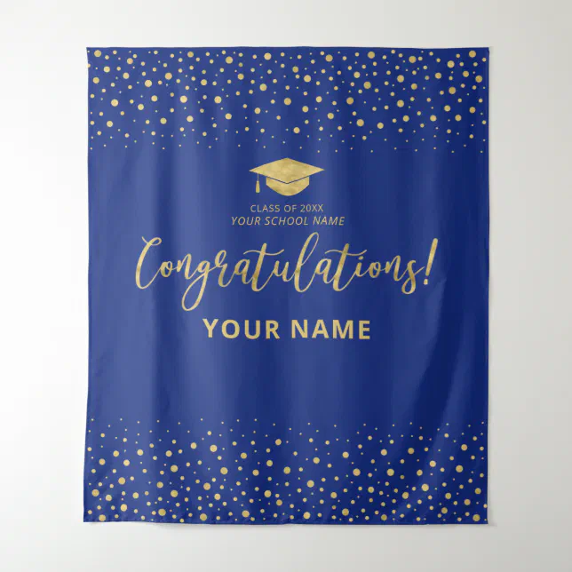 Gold & Royal Blue Congratulation Graduation Tapestry | Zazzle