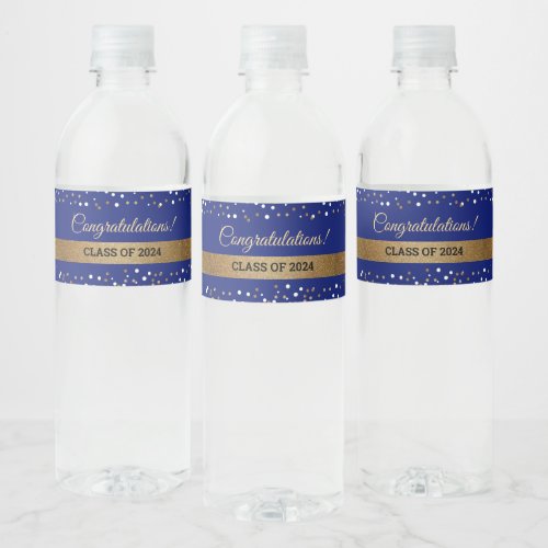 Gold Royal Blue Congratulations Class of 2024 Grad Water Bottle Label