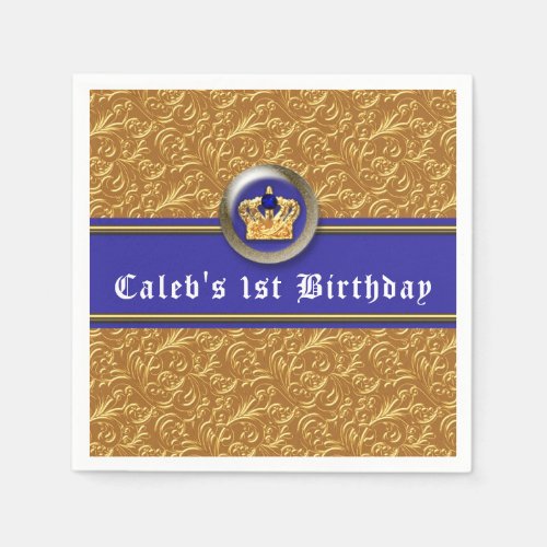 Gold  Royal Blue Crown Birthday Party Cusom Napkins