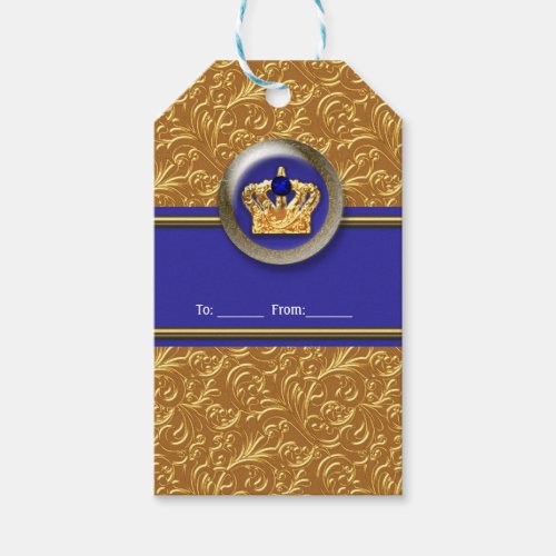 Gold  Royal Blue Crown Birthday Party Custom Gift Tags