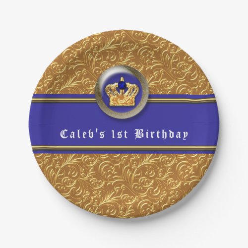 Gold  Royal Blue Crown Birthday Party Custom Paper Plates