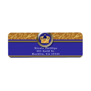 Gold & Royal Blue Crown Birthday Party Invitation Label