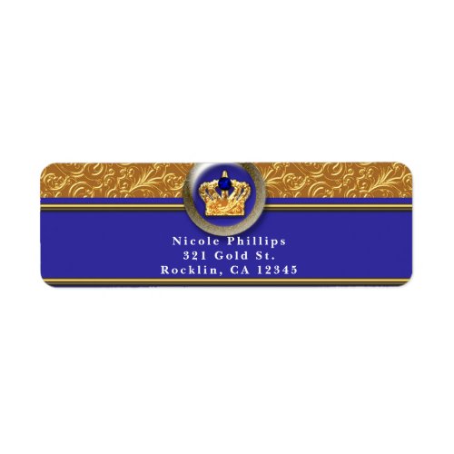 Gold  Royal Blue Crown Birthday Party Invitation Label