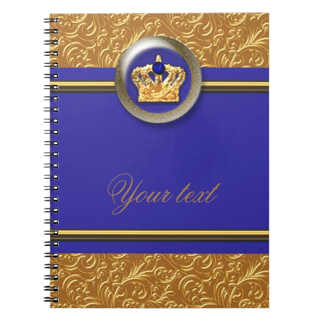 Gold & Royal Blue Crown Elegant Storybook Journal (Front)