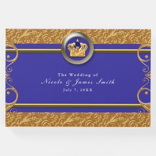 Gold  Royal Blue Crown Wedding Elegant Party Guest Book