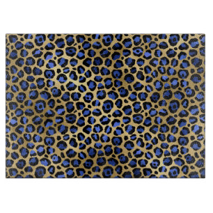 Gold & Royal Blue Glam Leopard Spots Print Cutting Board