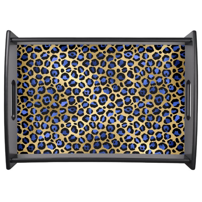 Gold & Royal Blue Glam Leopard Spots Print Serving Tray (Front)