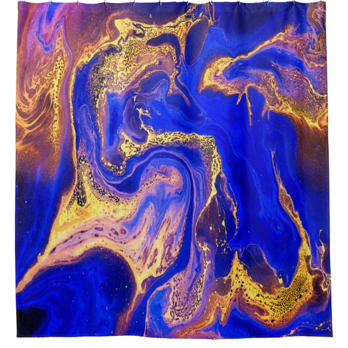 gold, royal blue,marble,natural,swirl,stone,modern shower curtain Zazzle