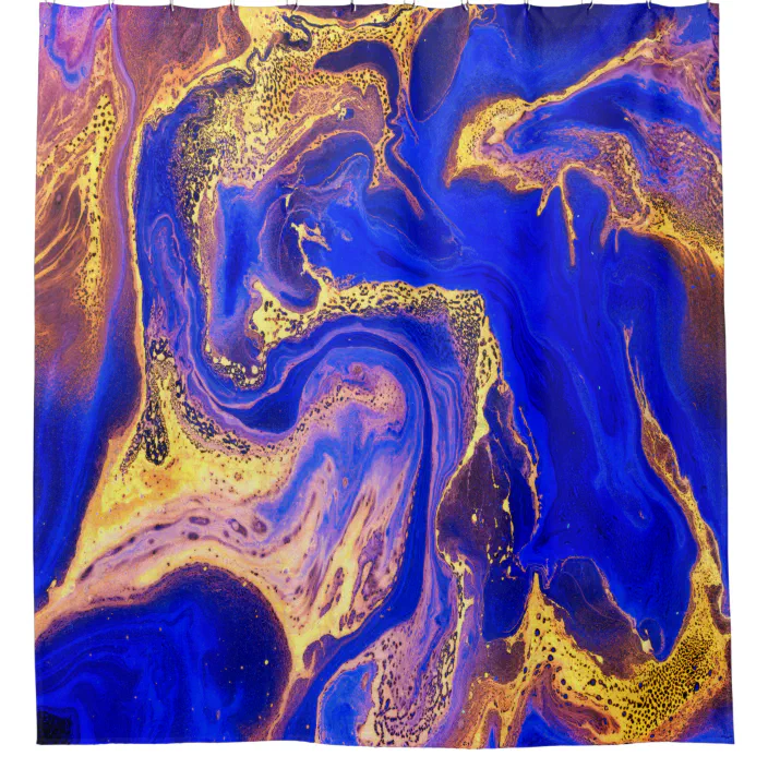 Gold Royal Blue Marble Natural Swirl, Blue Marble Stone Shower Curtain