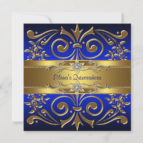 Gold Royal Blue Quinceanera Invitations
