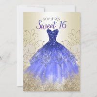Confetti Invitations Sweet 16 Quinceanera Blue Dress