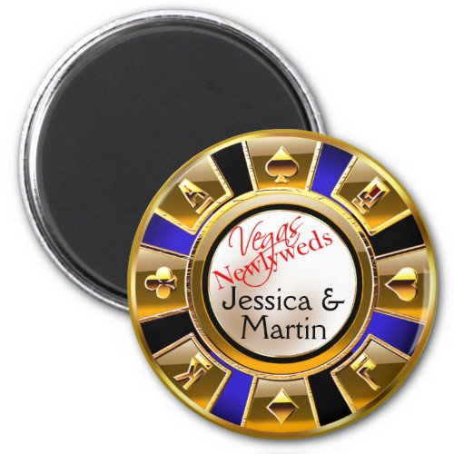 Gold  Royal Blue Vegas Casino Chip Favor Magnet