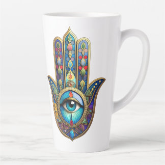 Gold Royal Blue w/ Turquoise Third Eye Hamsa Latte Mug