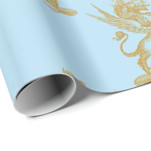 Gold Royal Calk Fairly King Blue Pastel Heraldic Wrapping Paper