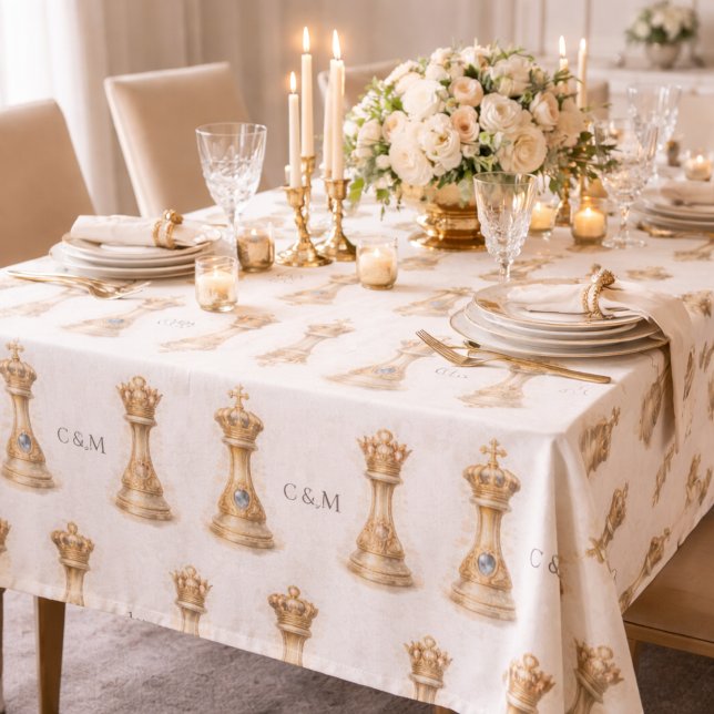 Gold Royal Couple Queen King Wedding Gift Tablecloth (Creator Uploaded)