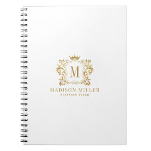 Gold Royal Crest Crown Scrolls Monogram Notebook