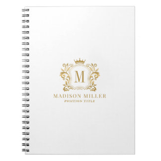 Gold Royal Crest Crown Scrolls Monogram Notebook