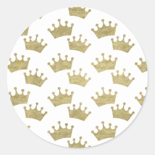 Gold Royal Crowns Fairytale Princess Baby Shower Classic Round Sticker