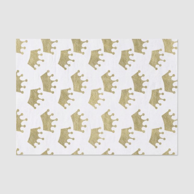 Gold Royal Crowns Fairytale Princess Baby Shower Tissue Paper (Front)