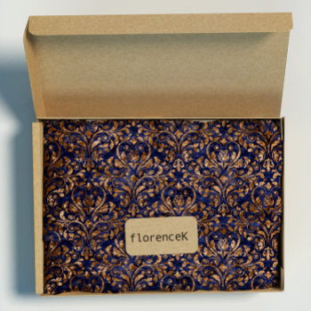 Gold Royal Damask Crushed Velvet Blue Navy Copper Wrapping Paper by luxury_luxury at Zazzle