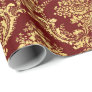 Gold Royal Damask Floral Maroon Burgundy Red Lux Wrapping Paper
