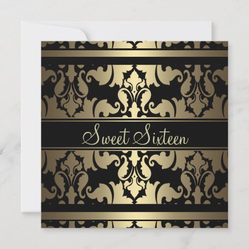 Gold Royal Damask Sweet16 Birthday Invite